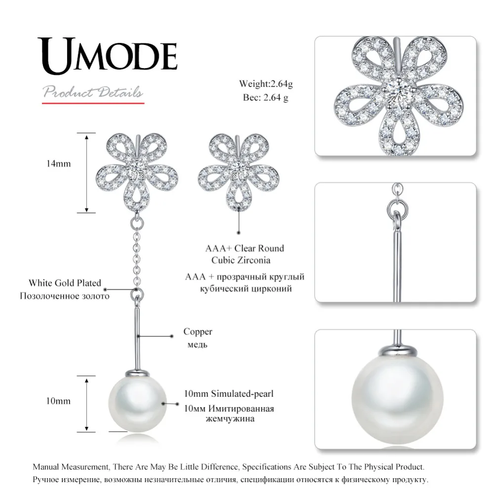 Женские серьги-подвески с жемчугом UMODE модные свадебные серьги белого и золотого