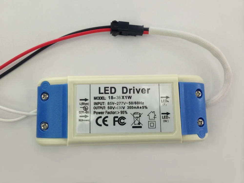 

5pcs 18-36*1w LED Driver for 18W 21W 25W 30W 36W led panel light/spotlight/downlight driver, Input 85-277V output 50-130V 300Am