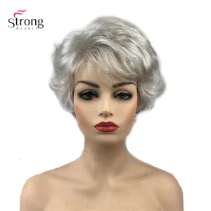 StrongBeauty синтетический парик, Короткие вьющиеся волосы, черныебелые парики для женщин