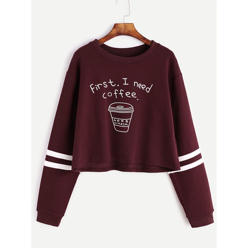 La MaxZa Short Sweatshirts Women Spring Autumn 2018 Fashion Cartoon Print Hoodies Female Black Simple Tops Pullovers 202012 | Женская