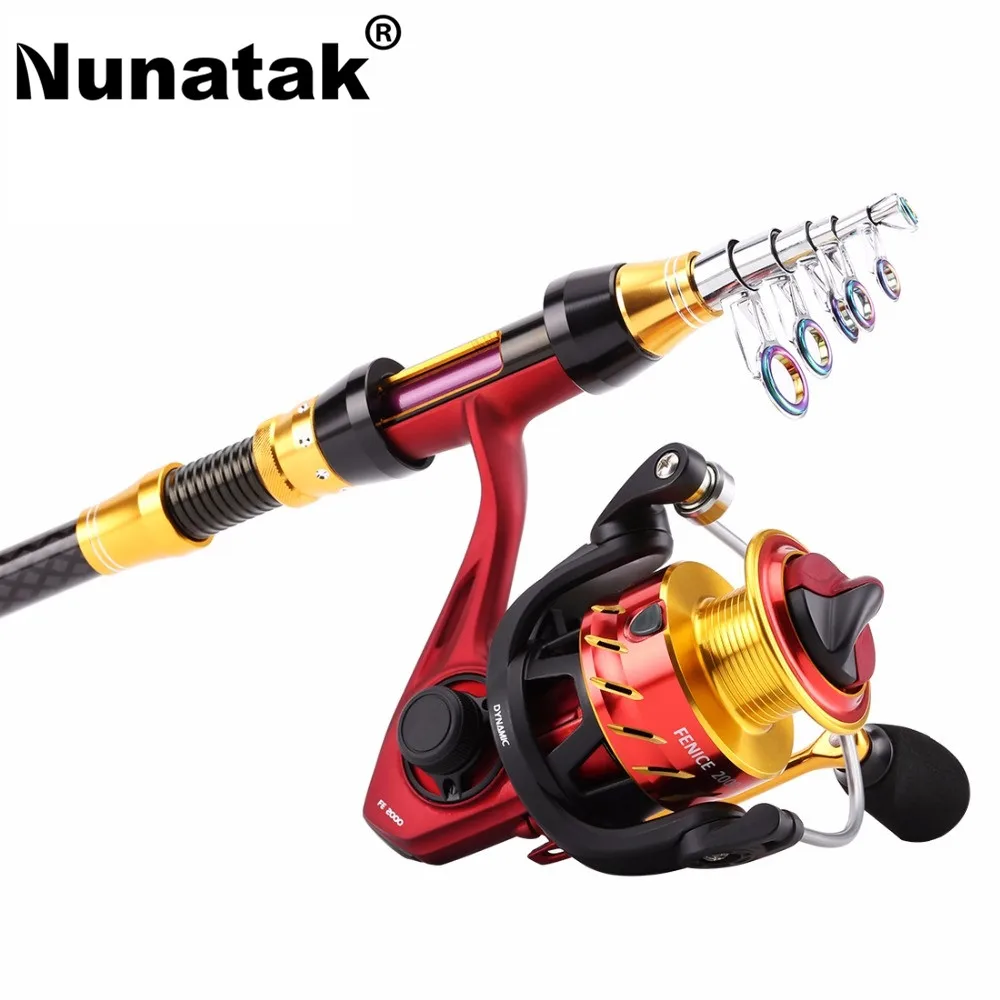 Nunatak Fishing Rods Reels Combo 1.8m-3.6m Carbon Telescopic Rod + 5.2:1 11BB FENICE 2000/3000/4000 Spinning Reel | Спорт и
