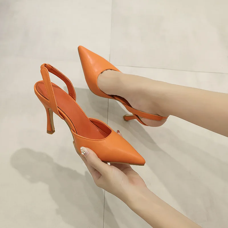 Women Pumps Fashion High Heels Shoes Black White Orange Pointed Toe Slingback Bridal Wedding Ladies H379 | Обувь