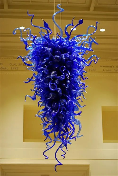 

Large Cobalt Blue LED Bulbs Art Glass Chandelier Lightings -60inches