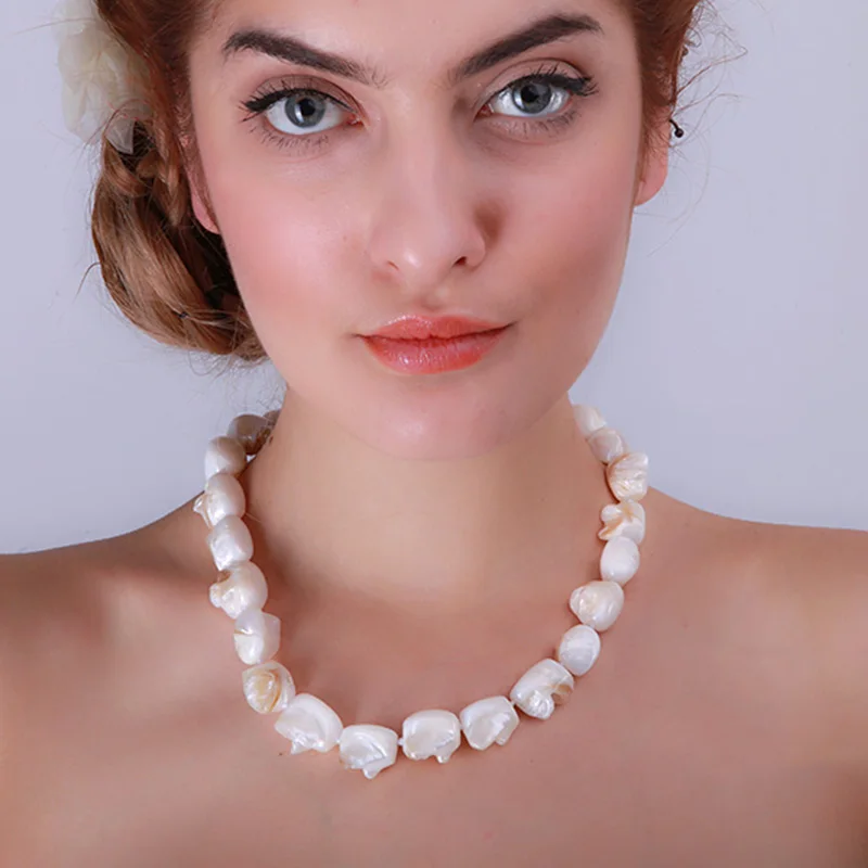 

JYX 14x17mm Natural Irregular Shell Necklace Strand 19"