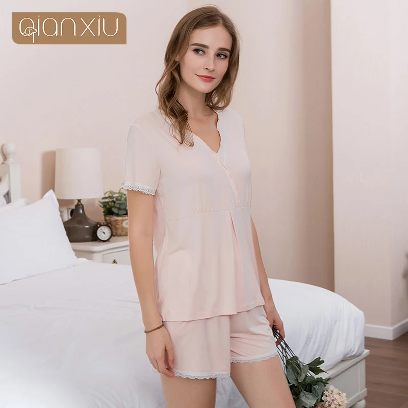 Женская кружевная Пижама с V образным вырезом и коротким рукавом|night suit|home wearhome suit