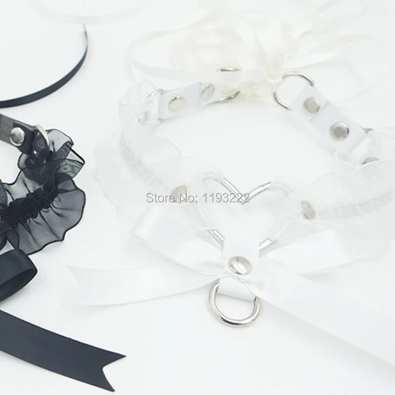 Ожерелье чокер ручной работы на шнуровке с большим сердцем бантом и лентой|ribbon