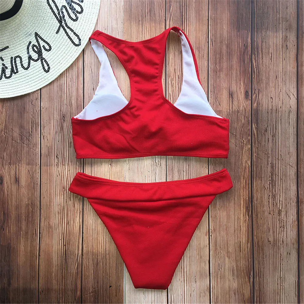 Женский купальный костюм пуш-ап однотонный купальник с низкой талией бикини для