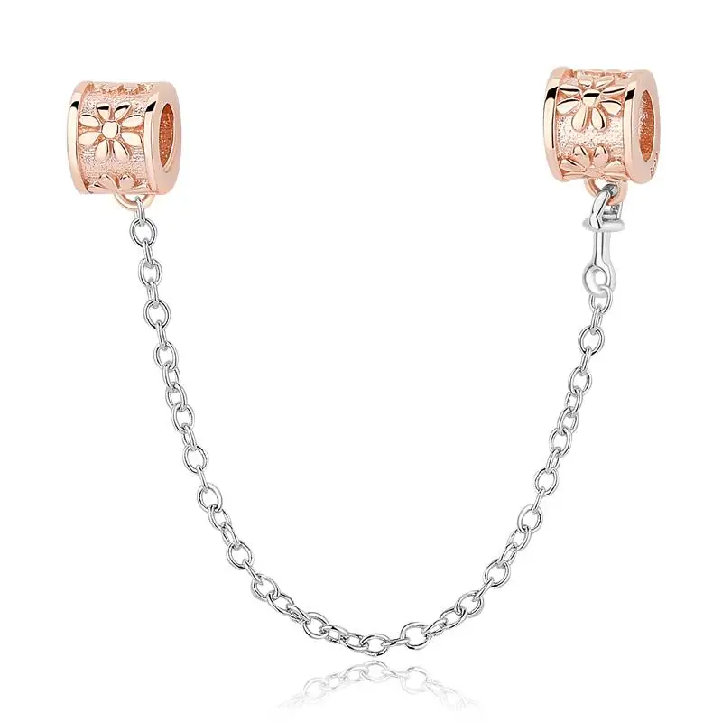 Daisy Rose Gold Бусины из стерлингового серебра 925, Очаровательная цепочка в виде маргаритки, подвеска в виде сердца, розовое золото, подходит для браслетов Pandora, Женские Ювелирные изделия Diy - Цвет: Daisy Rose Gold