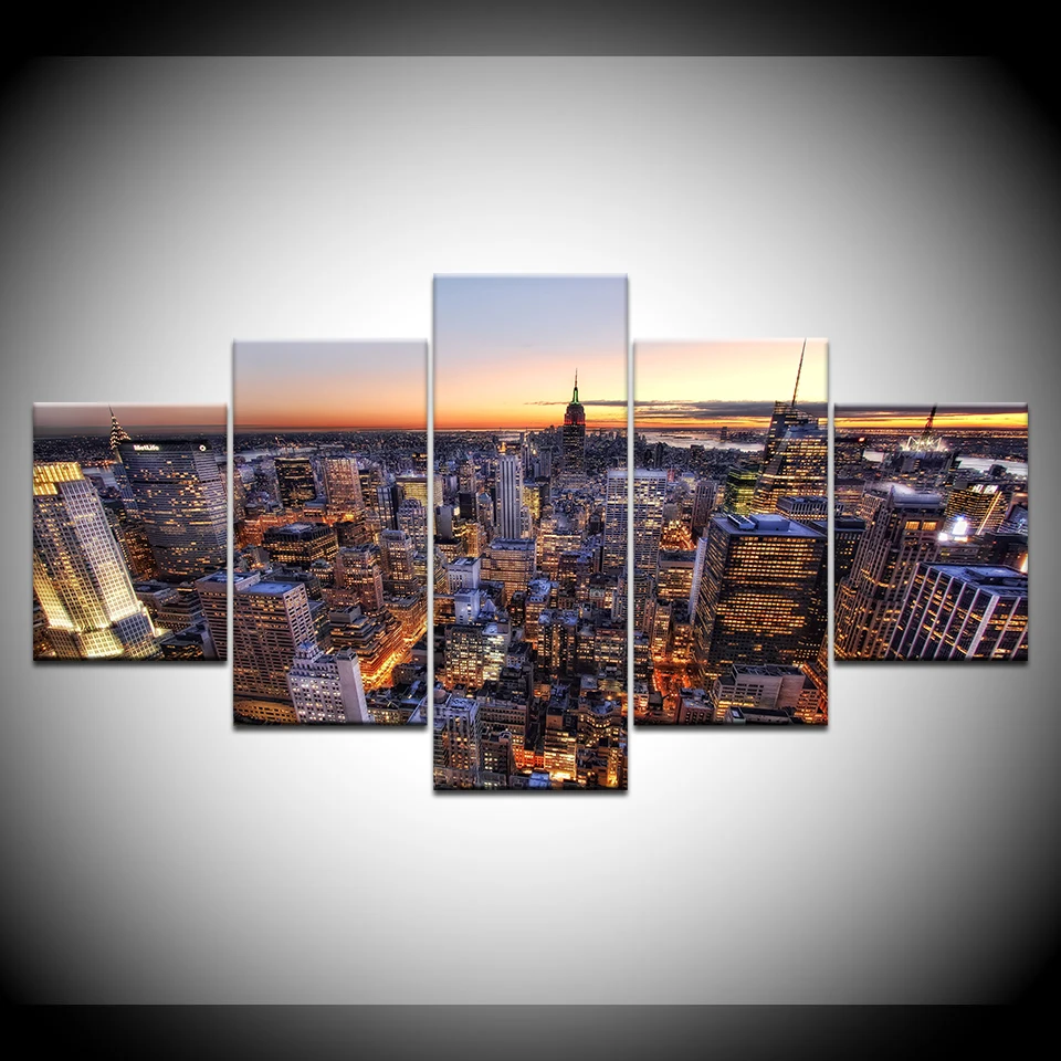

Canvas Painting landscape New York City Cityscape Sunset 5 Pieces Wall Art Painting Modular Wallpapers Poster Print Home Decor