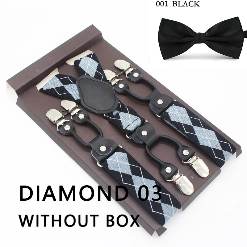 DIAMOND 03 Мужские подтяжки набор новые подтяжки с галстуком-бабочкой винтажные повседневные 6 зажимов подтяжки брюки ремень подарок для отца/мужчины - Цвет: DIAMOND 03