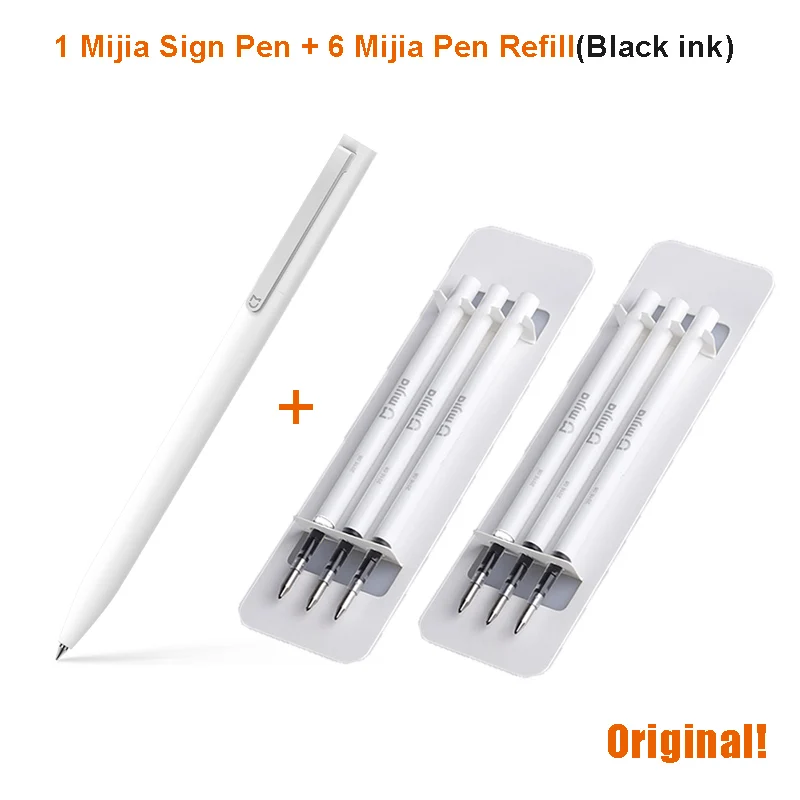 1 pen 6 refills Xiaomi Mijia Sign Pen 9,5 мм ручка для подписи PREMEC гладкая швейцарская заправка MiKuni Япония чернила добавить Mijia ручка черный Заправка - Цвет: 1 pen 6 refills