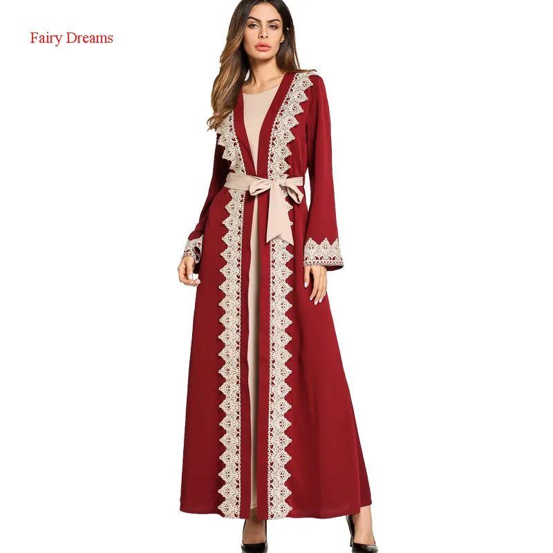 Moslim abaya Дубай 2018 новый стиль пэчворк красные вечерние длинное мусульманское