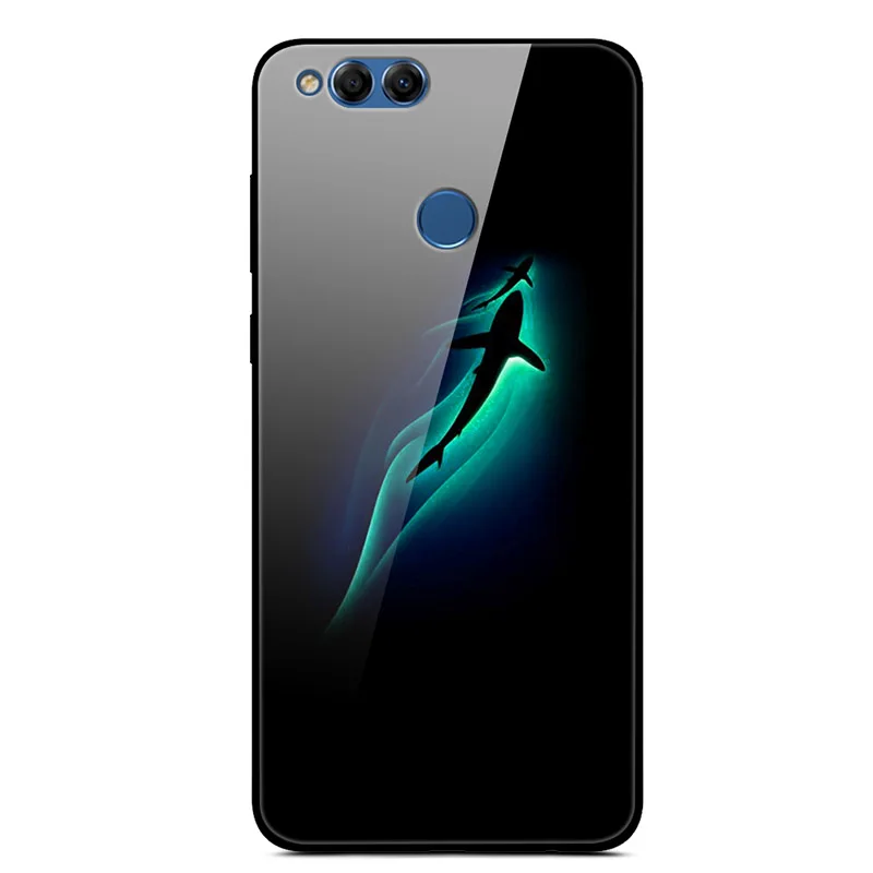 Жесткий чехол для huawei Honor 7X, чехол из закаленного стекла с изображением Льва и мрамора, задняя крышка для huawei Honor 7X7 X X7, силиконовый бампер Honor7X