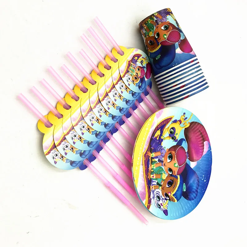 60 шт./лот блестящие бумажные тарелки и стаканы соломинки для детского душа | Дом