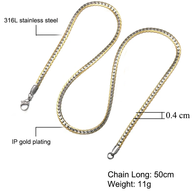 Ожерелье из титановой стали 50 см длина змеи (4 мм) для мужчин 2 Золотых цвета