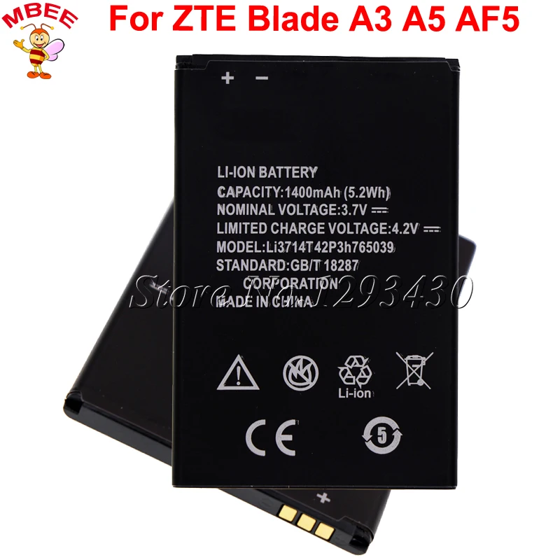 Li3714T42P3h765039 Батарея для ZTE лезвие A3 T220 AF3 T221 A5 AF5 аккумулятор 1400 мАч|battery for|battery for