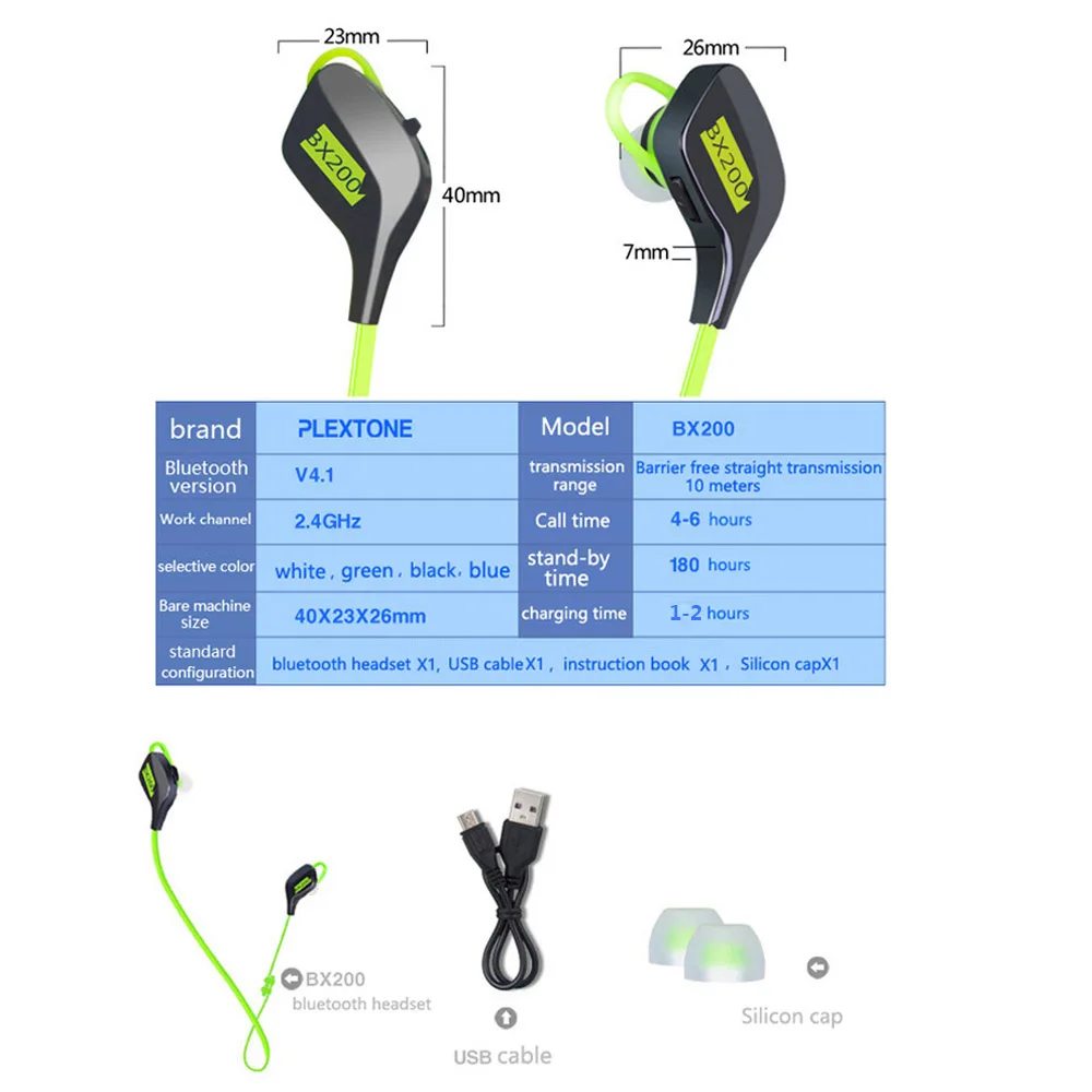 Спортивные наушники PLEXTONE Bluetooth 4 1 Беспроводная стереогарнитура с басами