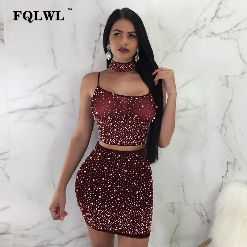 Женское мини платье с открытой спиной FQLWL белое Бандажное жемчужными