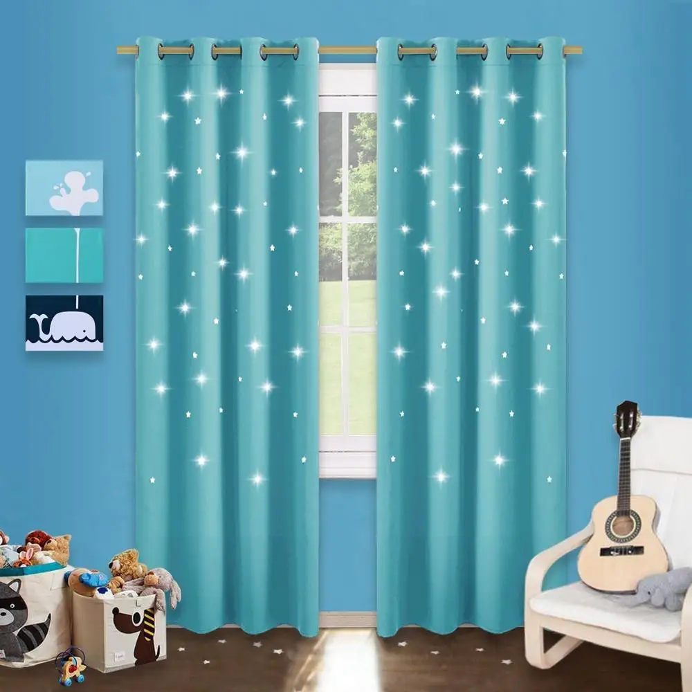 Turquoise NICETOWN оконные шторы, Затемненные панели для детей, лазерная резка, звезды, втулка, верхние шторы, драпировка для спальни, девичья комната - Цвет: Turquoise