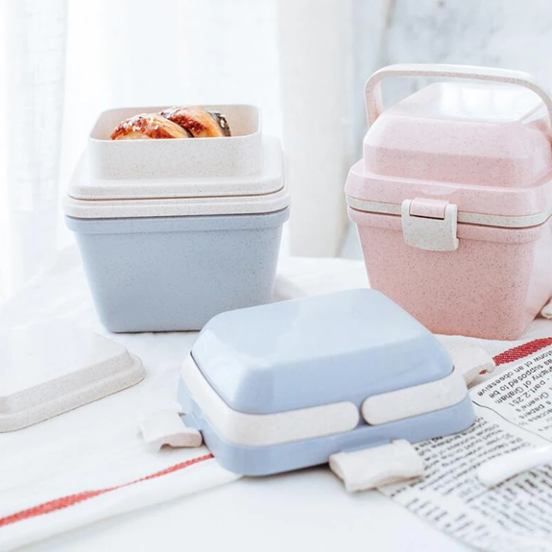 1 компл. Ланч бокс Пшеничная солома мультфильм bento box Портативный экологичный
