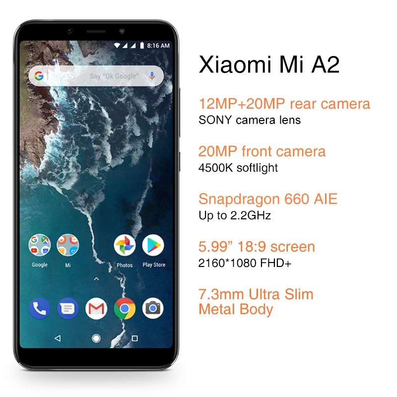 Глобальная версия Xiaomi Mi A2 6 ГБ 128 5 99 &quot18:9 полный экран Snapdragon 660 20 МП фронтальная
