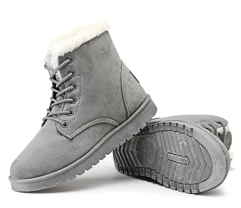 Gray boots Женские зимние ботинки; Теплые ботильоны на шнуровке; женские ботинки на платформе; женская зимняя обувь на плоской подошве; плюшевая стелька; Zapatos De Mujer; - Цвет: Gray boots