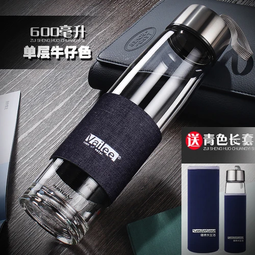 R-600ml denim blue 450-550-600 мл термостойкая стеклянная бутылка для воды нижний слив из нержавеющей стали фильтр стекло my tea cup с изоляционной втулкой - Цвет: R-600ml denim blue