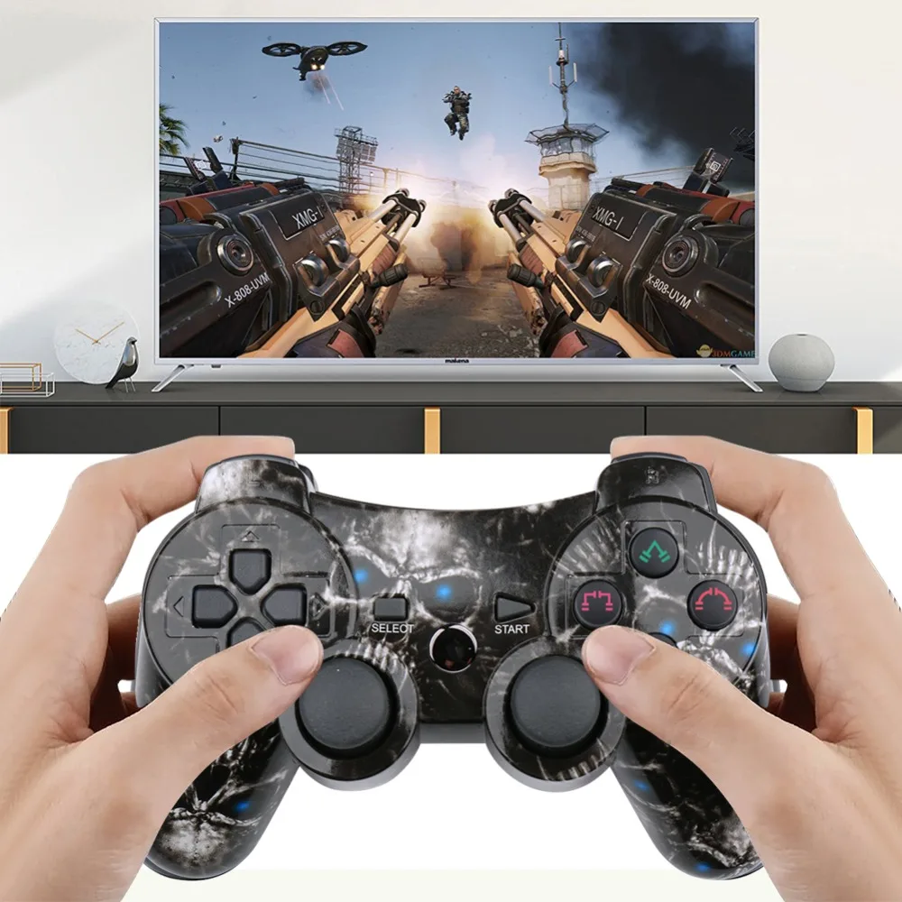 

Беспроводной 6-осевой игровой контроллер Double Shock, геймпад для Sony Playstation 3, шнур для зарядки, череп и галактика, 2 упаковки