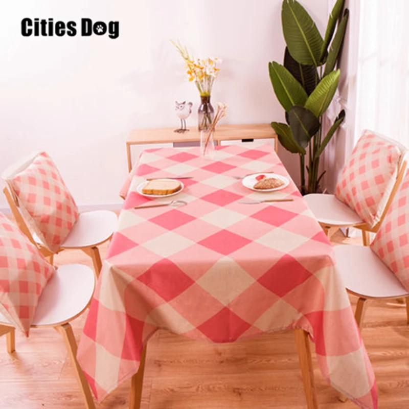 Tropical Plants Linen Table Cloth Geometric lattice Style Multifunctional Rectangle Cover Tablecloth |
