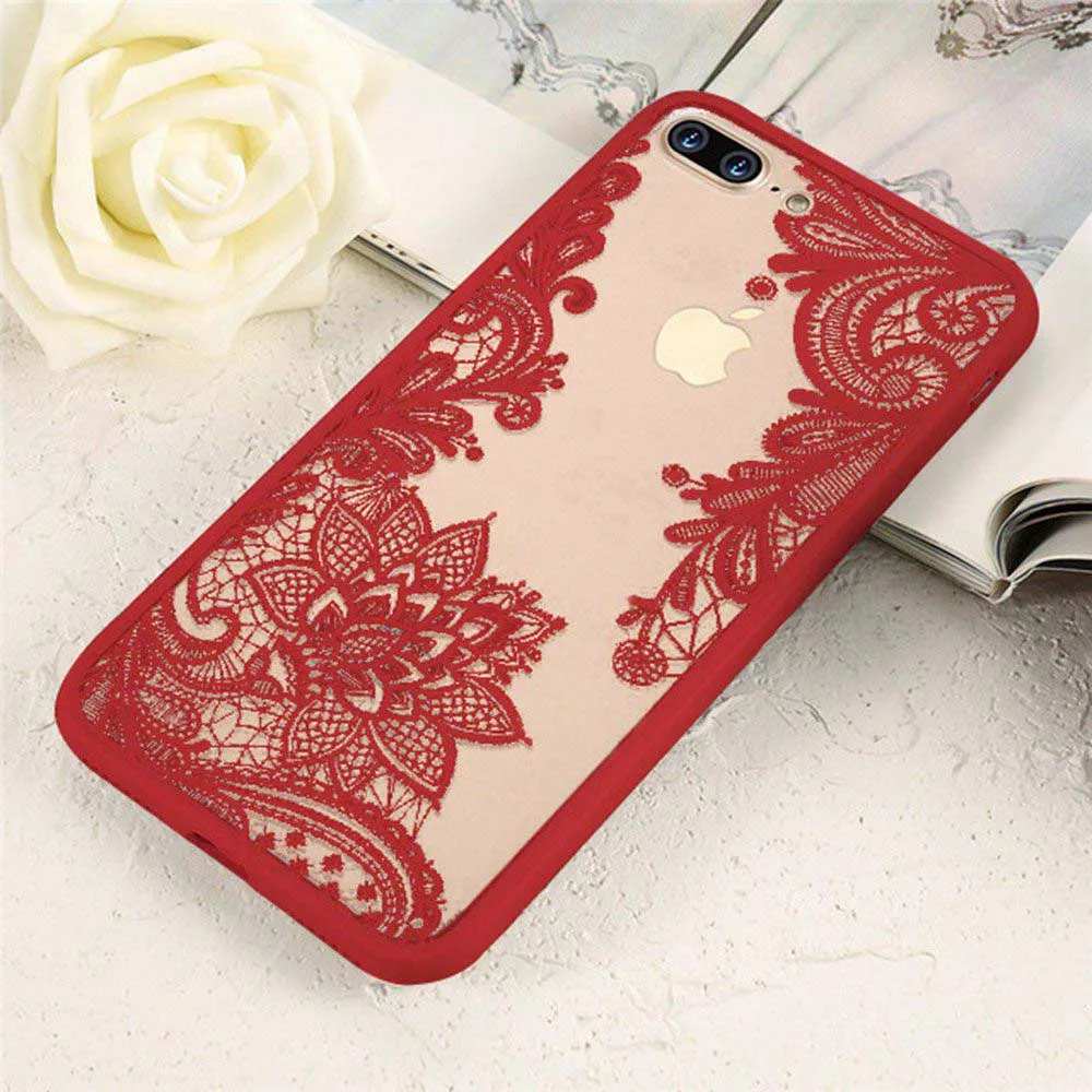 Red KISSCASE чехол для iPhone XR 5s 5 Se 6 7 8 Plus роскошный кружевной цветок задняя крышка для iPhone 8 7 Plus 6 S Plus XS Max XR X Capinhas - Цвет: Red