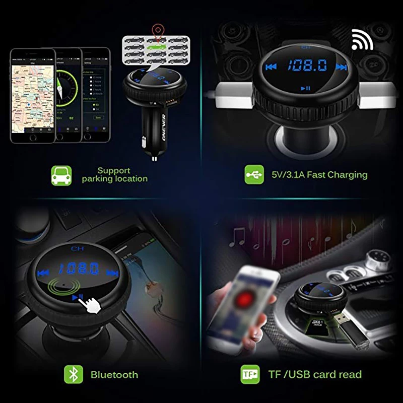 Bluetooth fm передатчик зарядное устройство с умный указатель 5V 2.1A USB порт