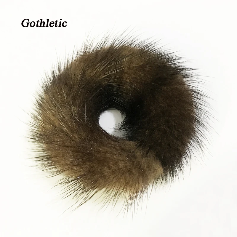 Стрейчевый браслет Gothletic черный коричневый бордовый серый с натуральным мехом