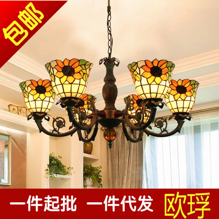 

Tiffany Baroque Stained Glass Suspended Luminaire E27 110-240V Chain Pendant lights for Home Parlor Dining Room