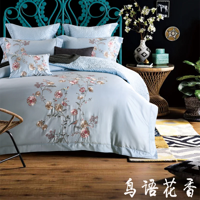 Роскошный Египетский хлопок Цветочная вышивка мягкое постельное белье Королева