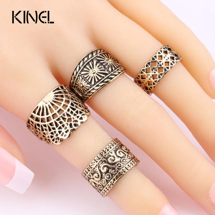 Кольцо Kinel женское винтажное в стиле панк золотого цвета античном стиле|midi ring