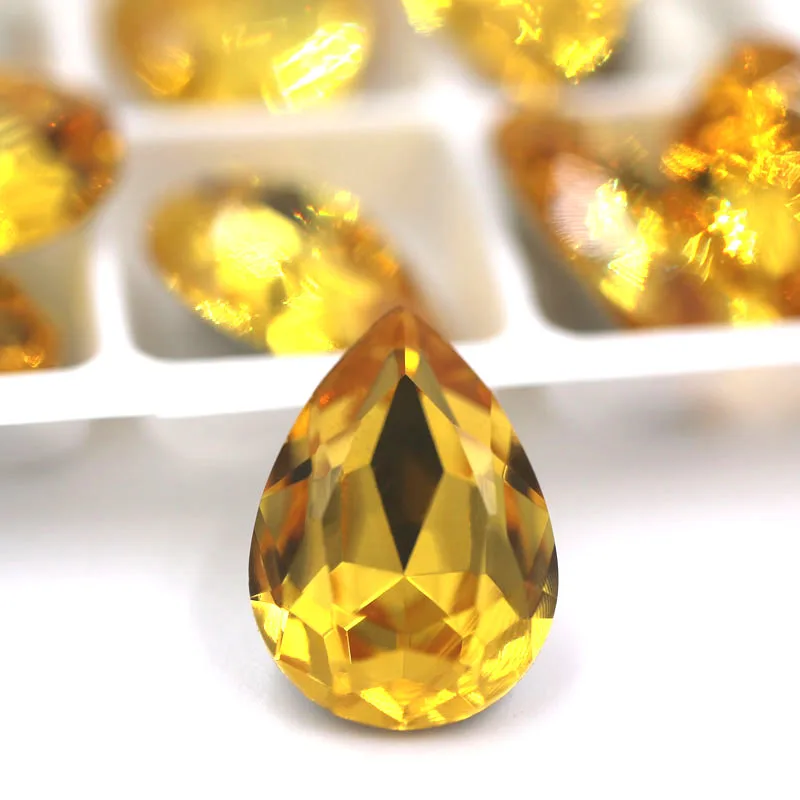 gold yellow Новинка, K9 стеклянные стразы, 10X14 мм/13x18 мм, высокое качество, Каплевидная форма, хрустальные точечные Стразы, diy, свадебные аксессуары - Цвет: gold yellow