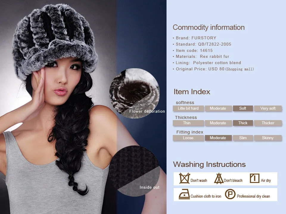 Fur Story 13615 Настоящий мех кролика шляпа шерсть козырек Лыжная шапка мяч шляпа леди головной убор подарок