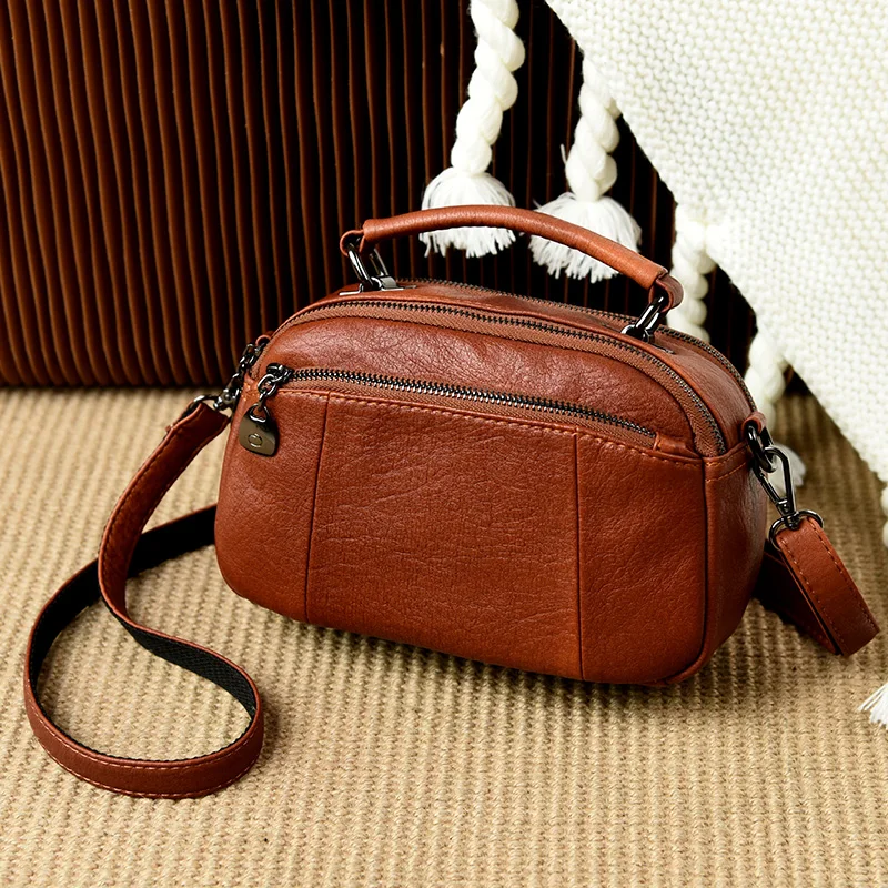 

2019 Crossbody Bags For Women Double Zipper Solid Color Bags Casual Shoulder Strap Leather Girls Design Small Handbag Mini Purse