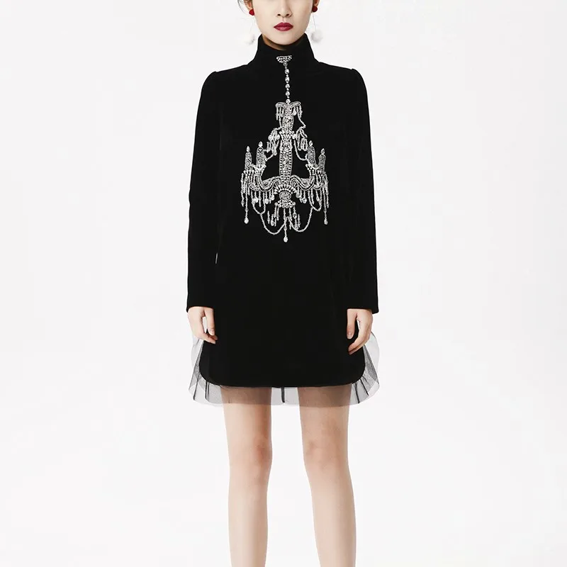 Женское бархатное платье водолазка с длинным рукавом на пуговицах|turtleneck dress|dress