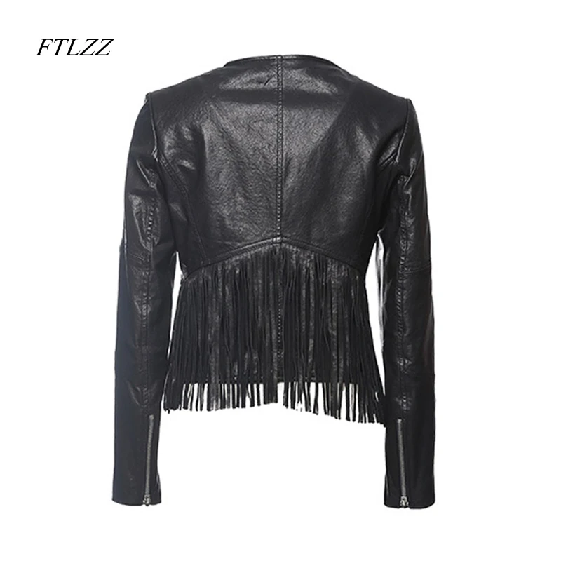 Ftlzz куртка из искусственной кожи Демисезонный Для женщин Мода кисточкой