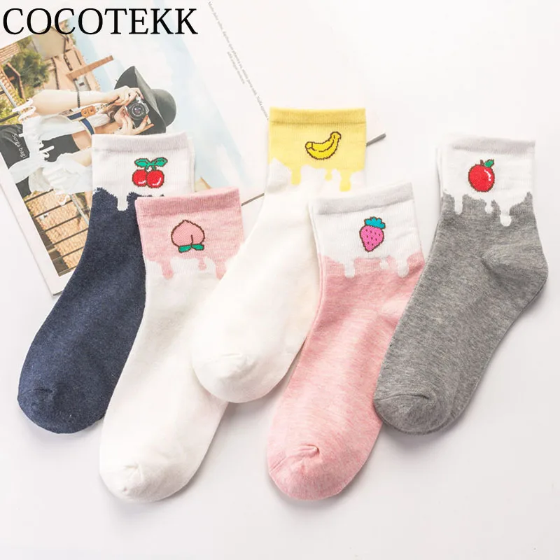 Модные милые мягкие новые хлопковые женские носки в Корейском стиле с яблоком