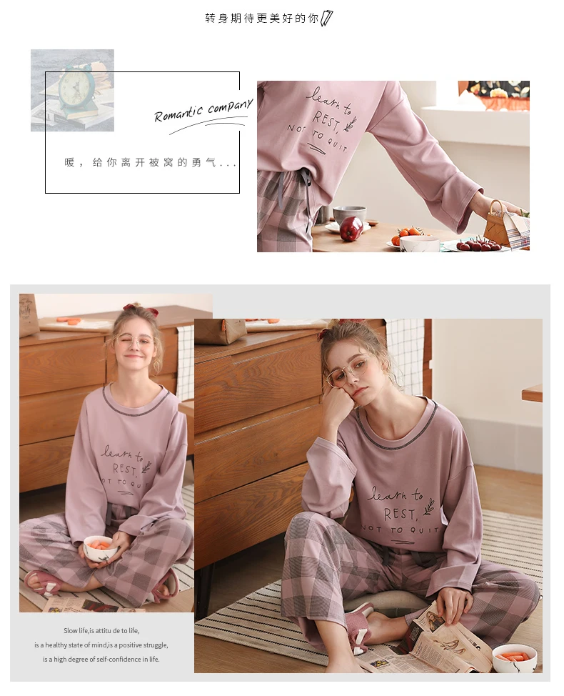 J& Q Модные женские Пижамы Новая Модная хлопковая Домашняя одежда розовый топ с принтом свободный низ хлопок брендовый пижамный комплект