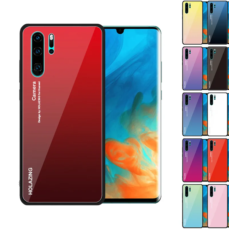 Градиентные стеклянные чехлы для телефонов Huawei P Smart 2019 Plus P20 Lite Pro P30 Nova 3E цветной