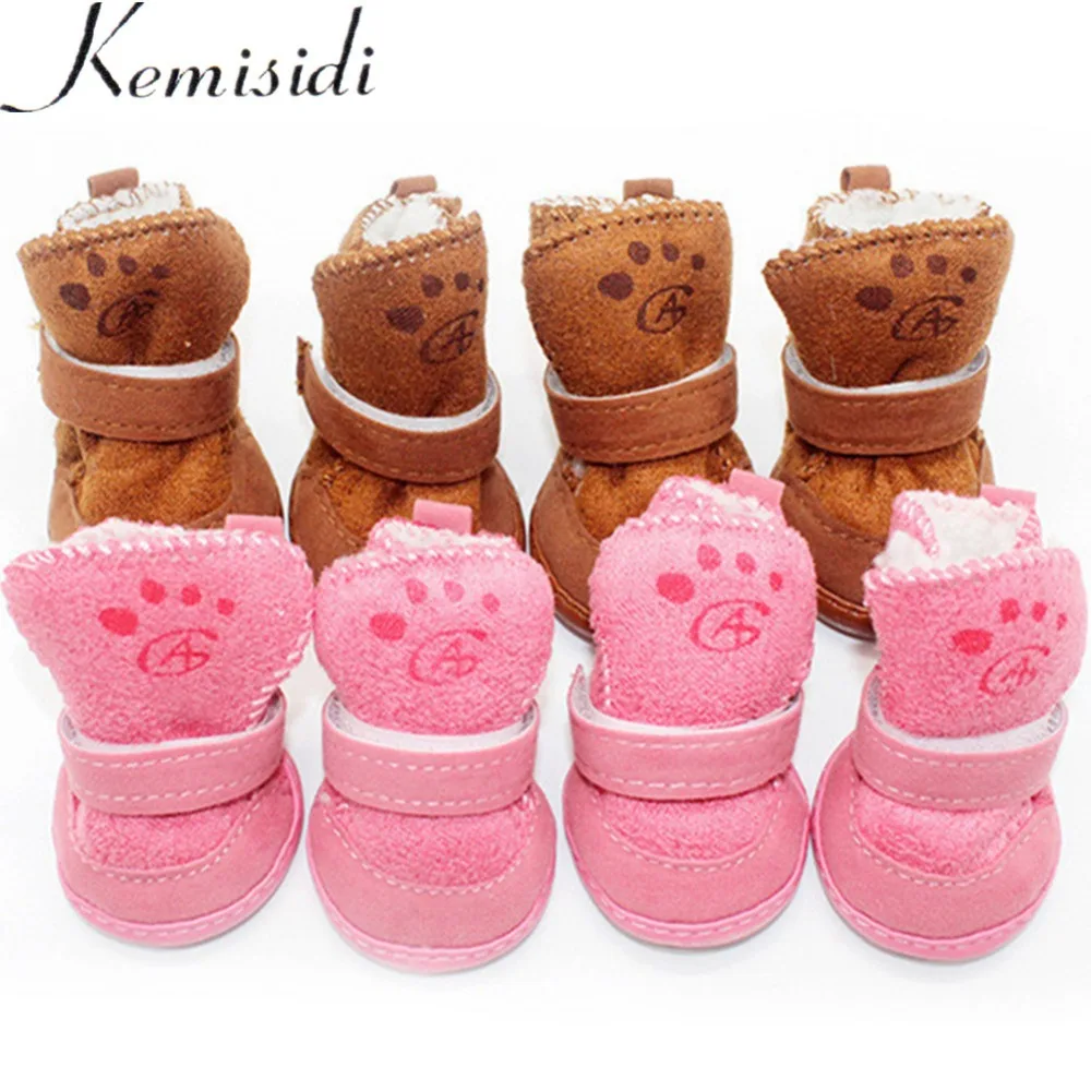 

4 Pcs Thick Snow Dog Shoes Pet Chihuahua Animal Warming Shoes Plush Winter Pets Puppy Cats Warm Boots 1/2/3/4/5 Dog Shoes Winter