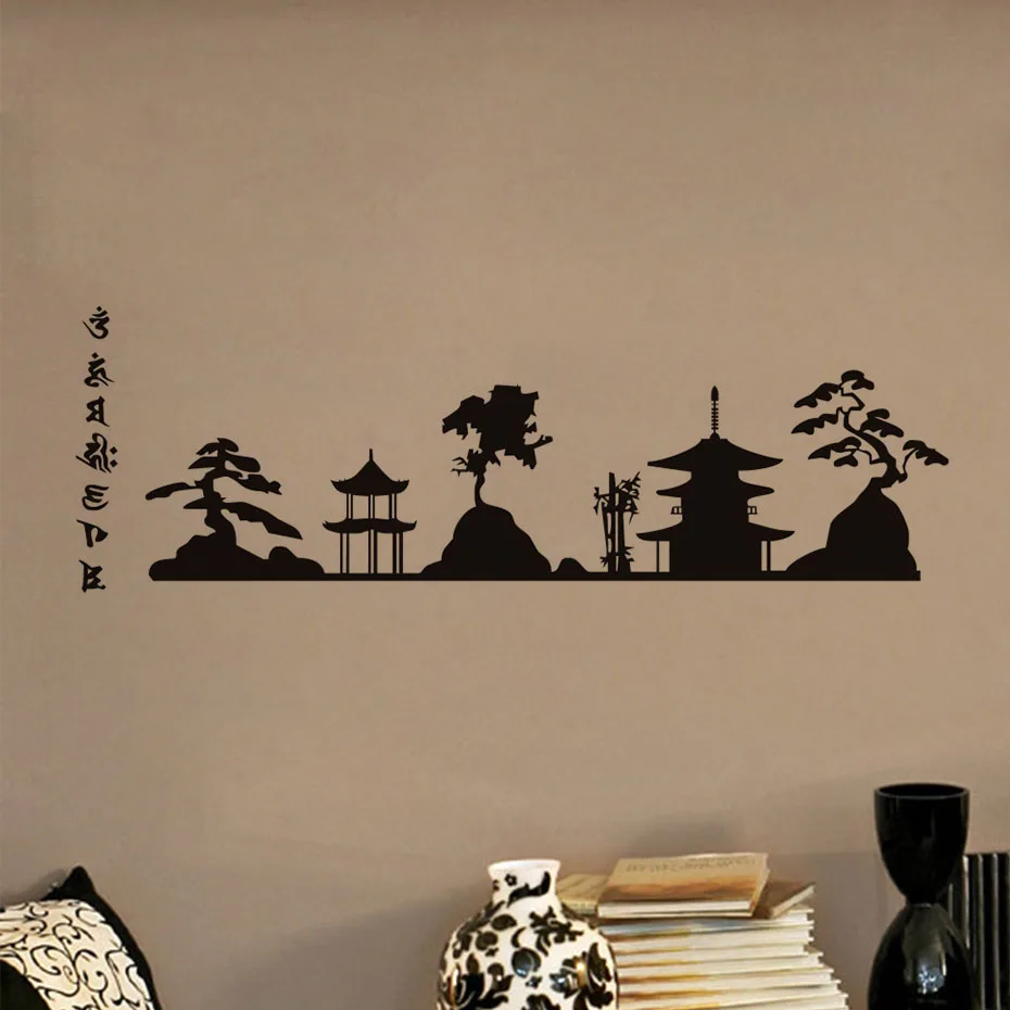 Large Asia Skyline Wall Art Self Adhesive Vinyl Sticker Muurstickers Home Decor Living Room Vintage Chinese Style Removable | Дом и сад
