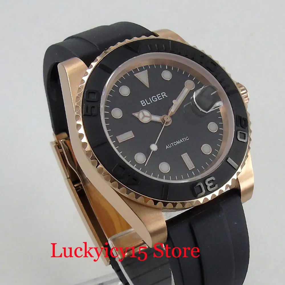 Мужские часы с сапфировым стеклом 40 мм круглые автоматическим перемещением