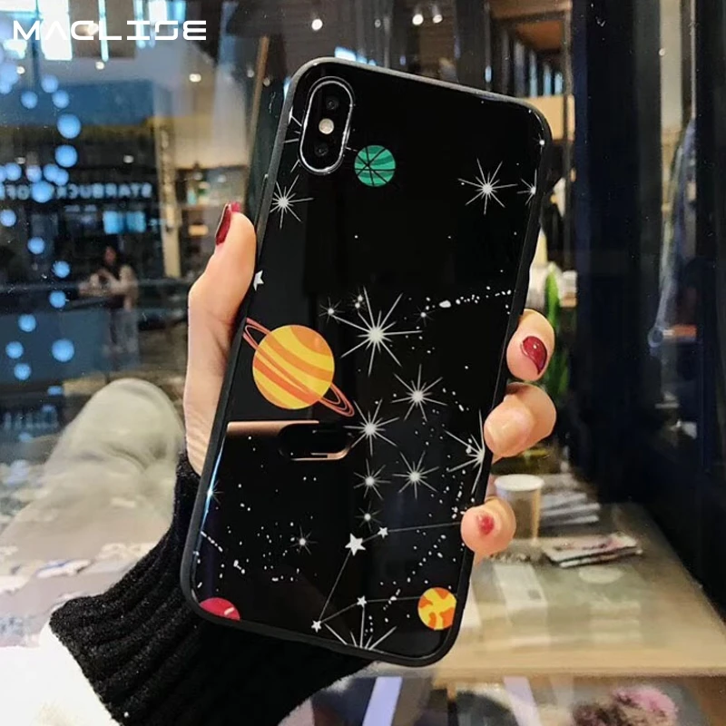 Глянцевый чехол для телефона с космосом планетой и звездами iPhone X XR Max жесткий