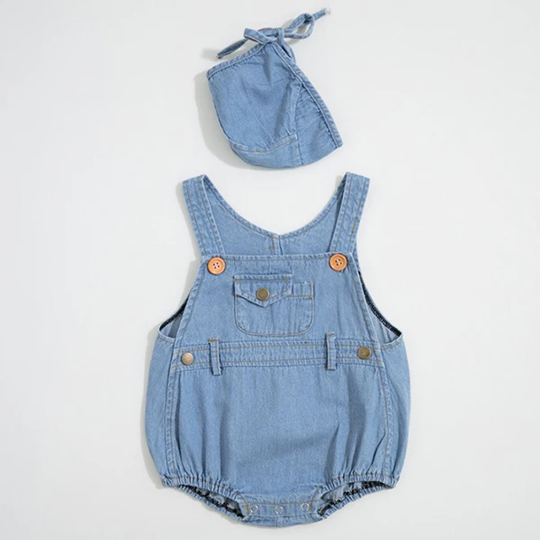 Детские летние комбинезоны без рукавов хлопок для маленьких девочек одежда Детский комбинезон маленьких комбинезоны малышек летняя одежда Hat - Цвет: light blue