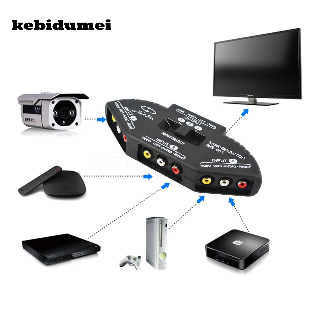 Игровой коммутатор kebidumei с 3 портами AV RCA разъем для ТВ DVD игр|3 rca|3 rca rcaav switch |