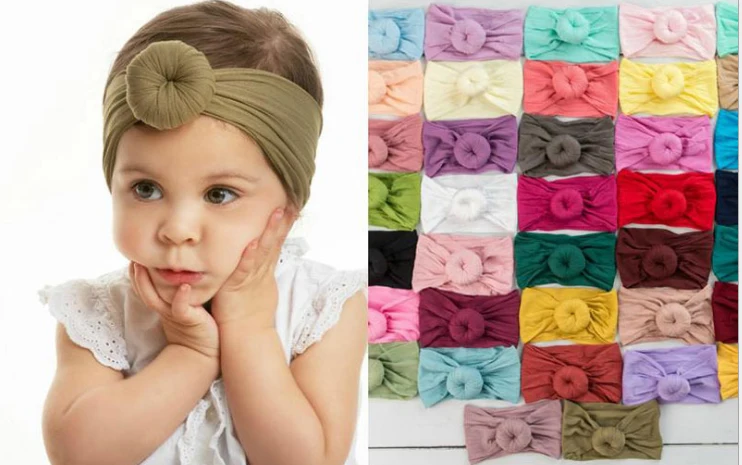 

30pc/lot New Round Knot Nylon Headband Headbands Kids Girls Round Knot Bow Nylon Headband Children Donuts bun Headband Turban